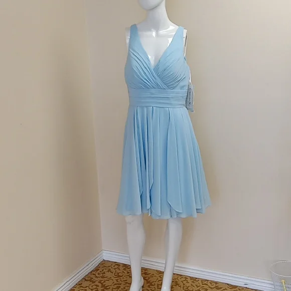 Christina Wu Dresses | Christina Light Blue V-Neck Mini Dress | Color: Blue | Size: 10